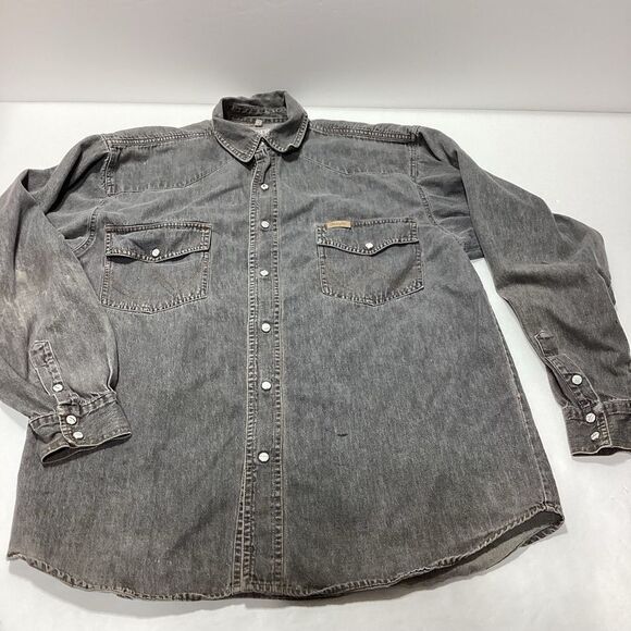 Authentic Wrangler Pearl Snap Shirt Long Sleeve Gray S - Picture 2 of 11